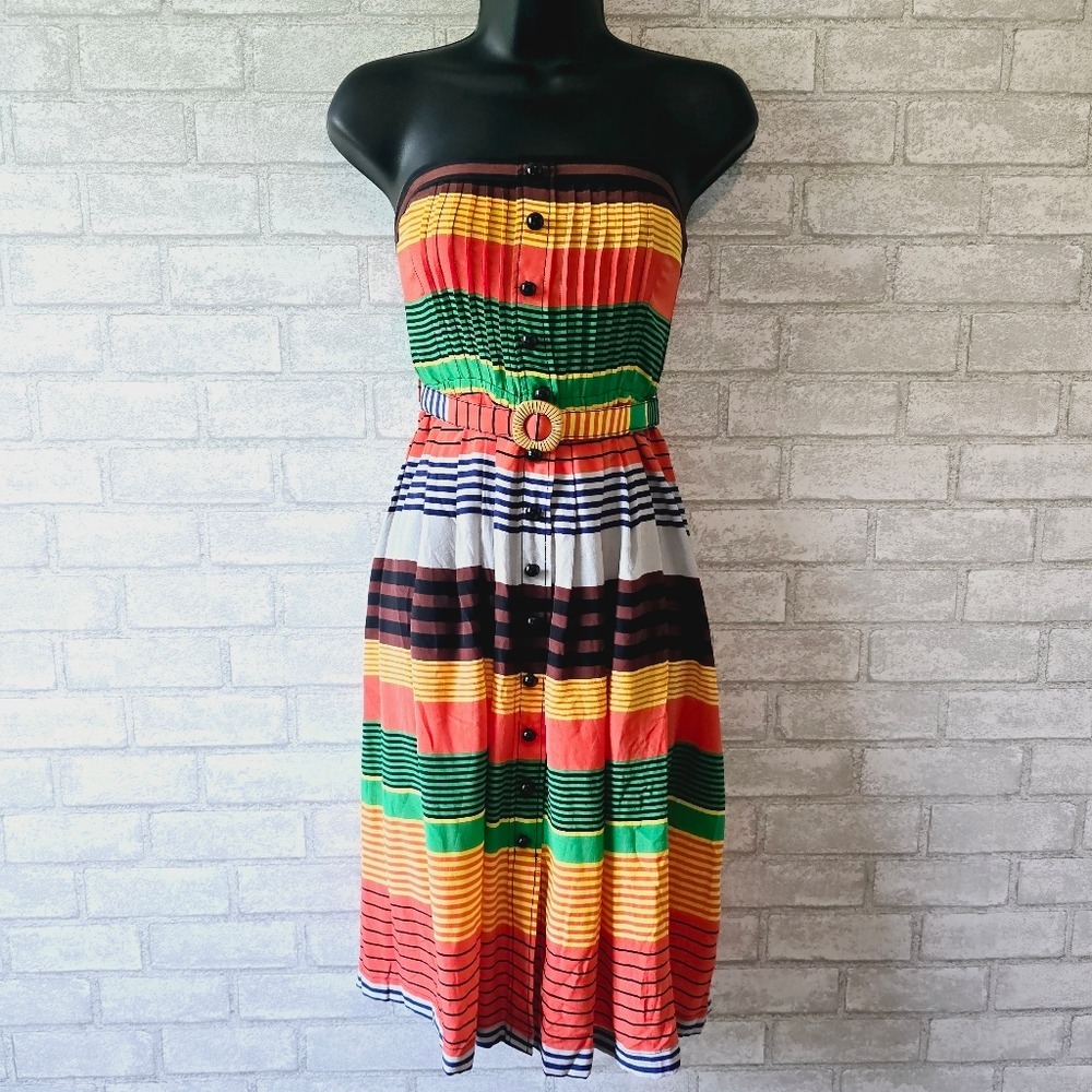 Plenty‎ by Tracy Reese Silk Strapless Striped Belted Dress Multi Color Size 0